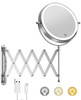 Rechargeable Wall Mounted Makeup Mirror - Extendable Accordion Bathroom Mirror - Chrome