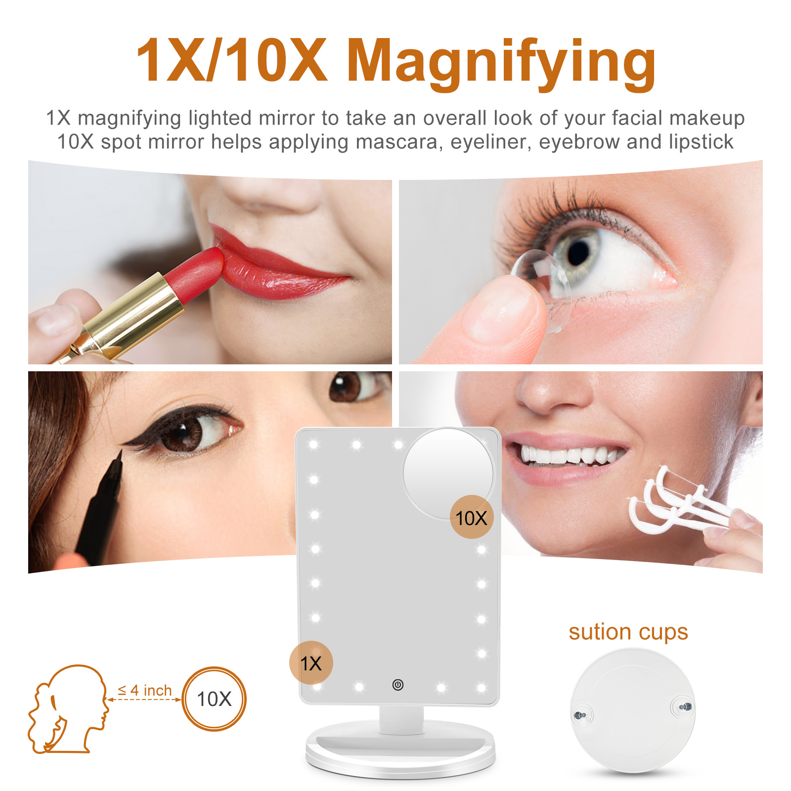 with 10X Magnifying Mirror Portable Cosmetic Mirror (White)