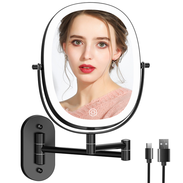 Rechargeable Wall Mounted Lighted Makeup Vanity Mirror with Double Sided 1X/7X 