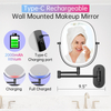 Rechargeable Wall Mounted Lighted Makeup Vanity Mirror with Double Sided 1X/7X 