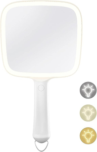 Lighted Handheld Mirror 6.2'' X 5.9'' Makeup Mirror Lightweight & Durable, 4 AAA Battery (White)