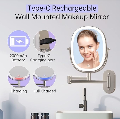 Rechargeable Wall Mounted Lighted Oval Frame Shaving Light up Mirror