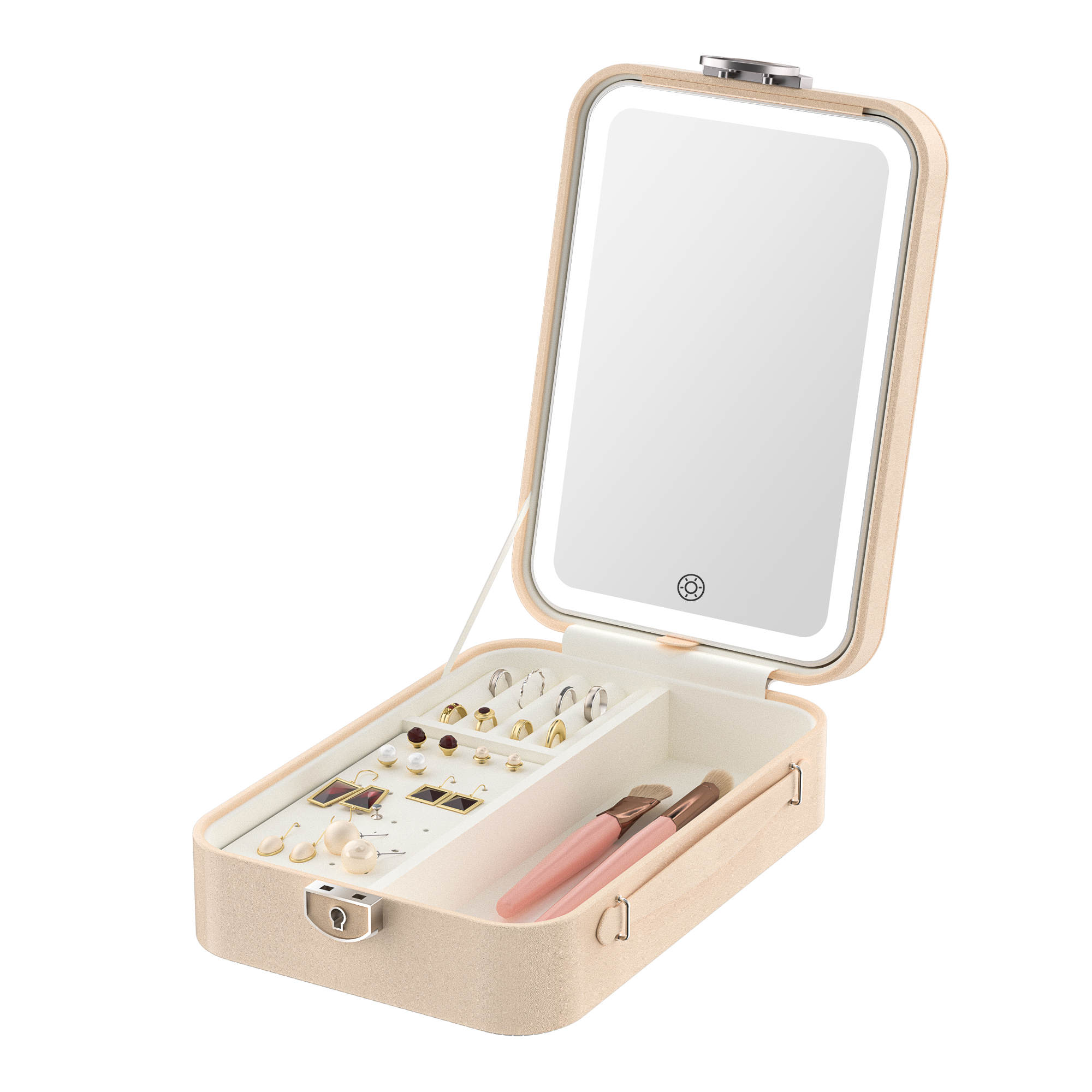 LED Light Cosmetic Mirror with White Jewelry Box