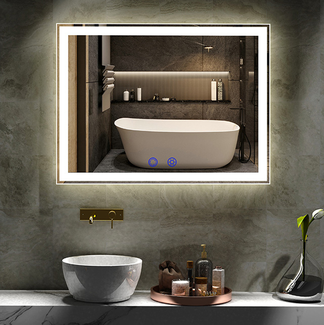 DP313 LED Lighted Anti-Fog Square Wall-Mounted Bathroom Mirror With Dimmer