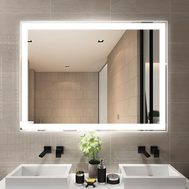 DP313 LED Lighted Anti-Fog Square Wall-Mounted Bathroom Mirror With Dimmer