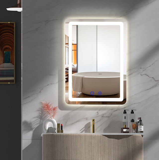 DP339 LED Lighted Anti-Fog Square Wall-Mounted Bathroom Mirror 