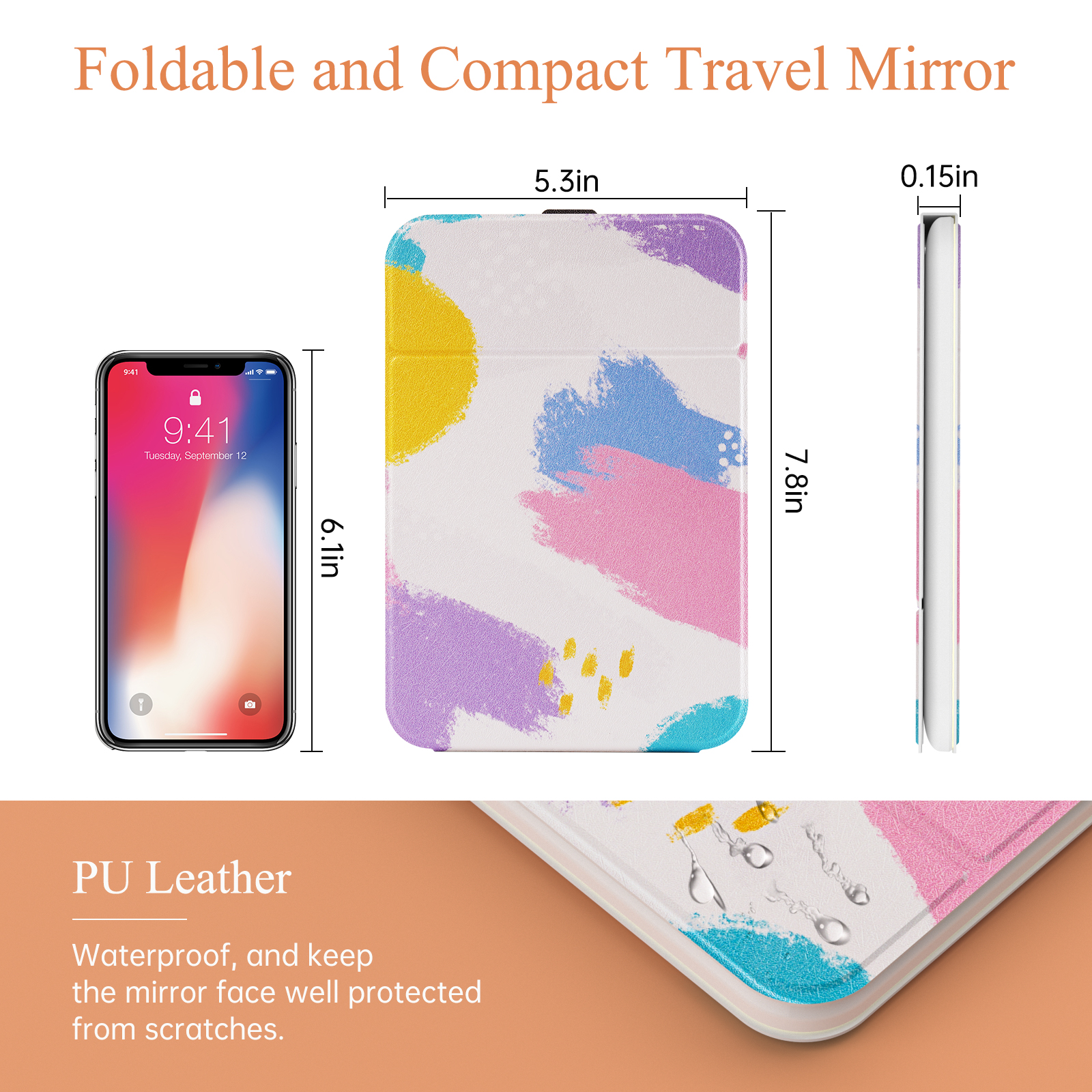 180 ° Rotating LED Cosmetic Mirror with Padded Leather Cover Suppor