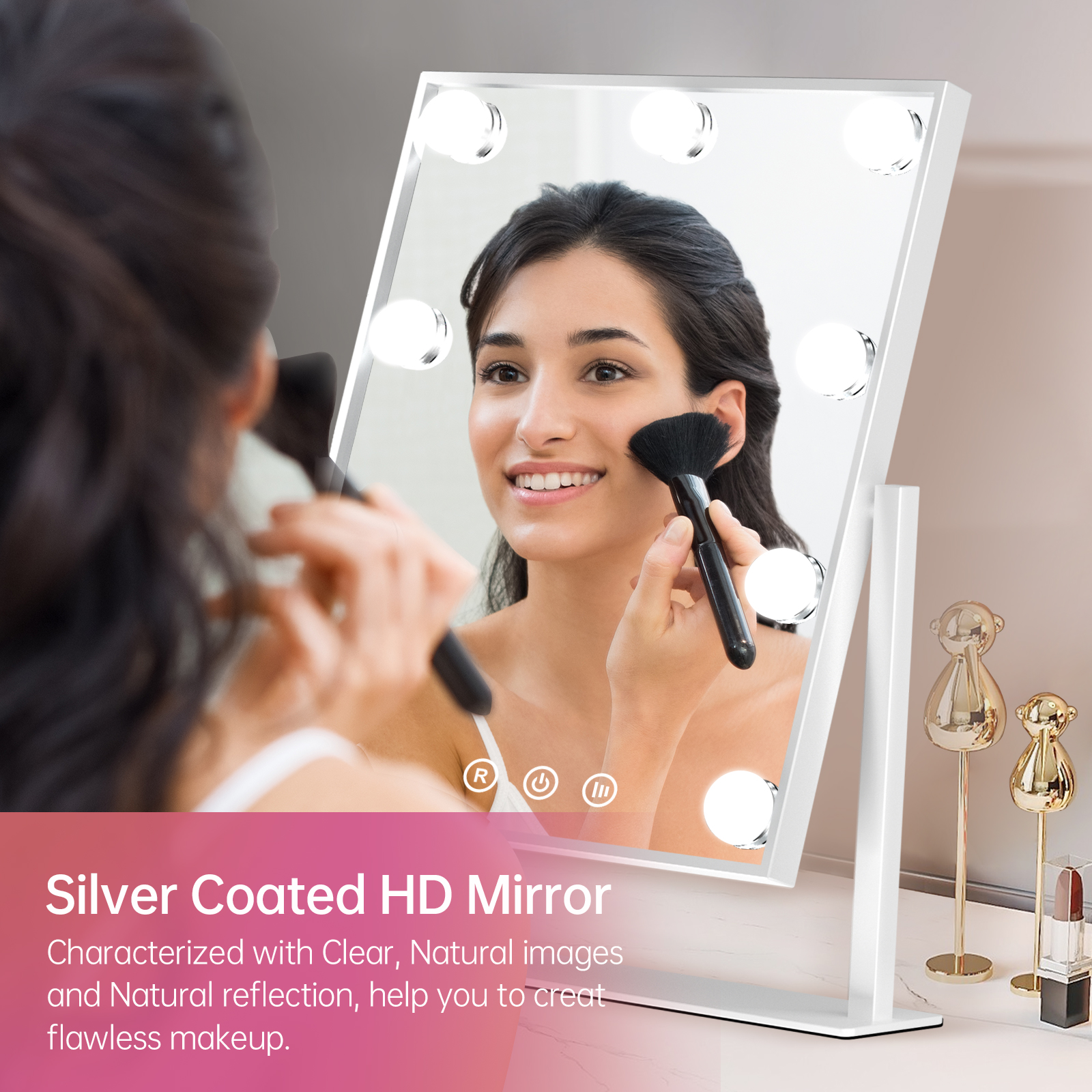 Hollywood Makeup Mirror with Lights, Lighted Vanity Mirror with 9 Dimmable Bulbs and 3 Color Lighting Modes(White)