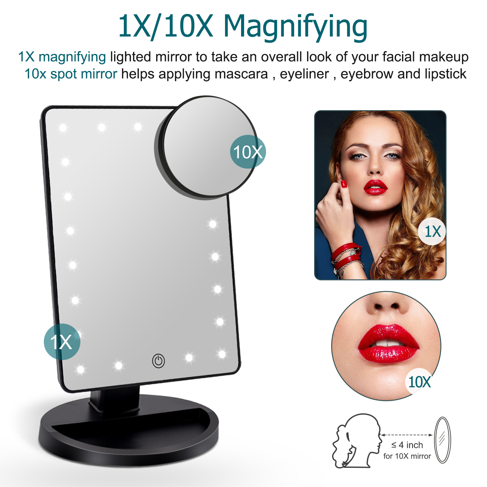 Lighted Makeup Vanity Mirror with 10X Magnifying