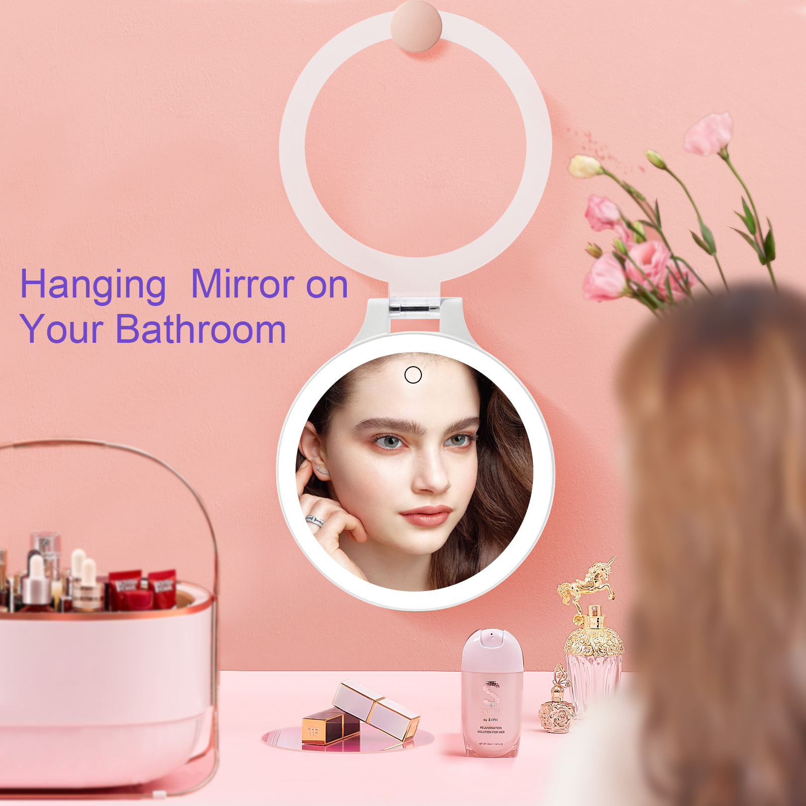 Double Sided with 3 Color Lights Portable LED Cosmetic Mirror White