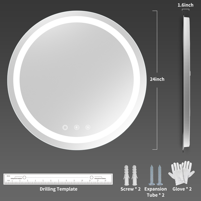 24 Inch Round LED Bathroom Mirror,Circle Bathroom Mirror with Led Lights 3 Colors